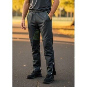 LAMEDA Men's Fleece Cycling Pants Black Neon Green Thermal Bike Outdoor Size M